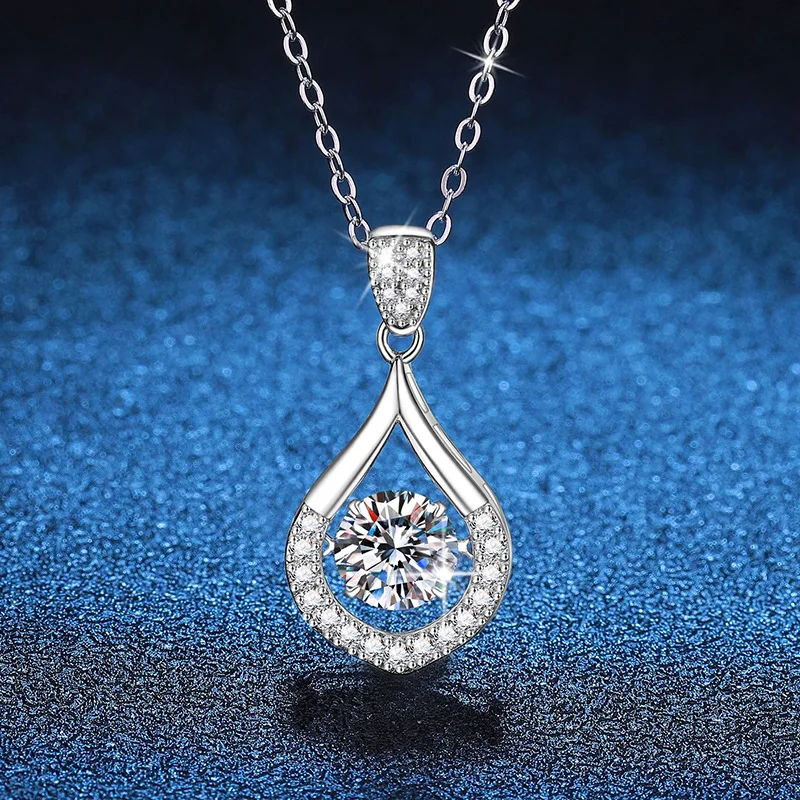 

Platinum PT95018k Gold Necklace with Moissanite Pendant, Female Water Drop, Dynamic, 1 Carat D-Color Moissanite Necklace