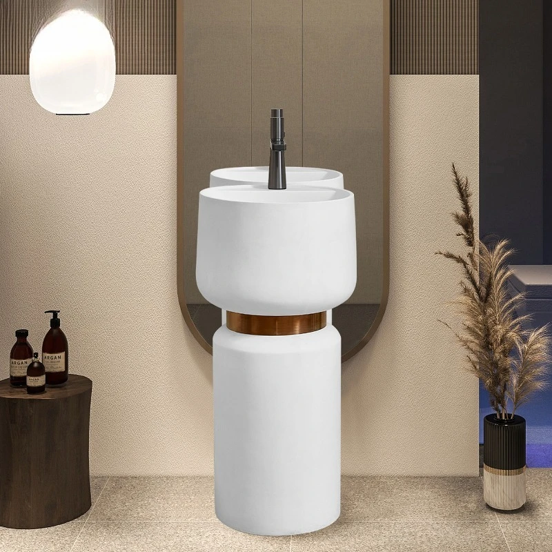 

Wabi Sand Cream Wind Designer Pillar Basin Floor-to-ceiling integrated art wash basin Personalized creative round face wash tabl