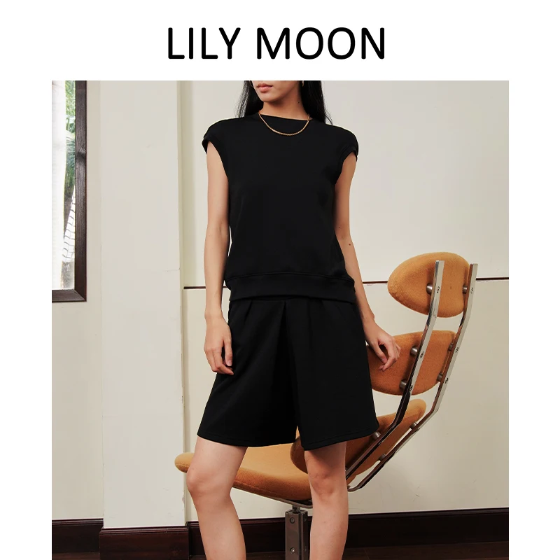 LILYMOON 2024 Summer New Women's Fashion Sleeveless Vest Light Deconstructed Acetate Solona Round Neck Top Casual Women's