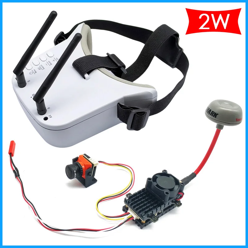 Lange Reichweite 5,8 GHz 2 W FPV VTX Sender + CMOS 1500TVL B19 Mini FPV Kamera 2,1 mm mit 5,8 G 48 CH Dual Antennen FPV Schutzbrillen Monitor