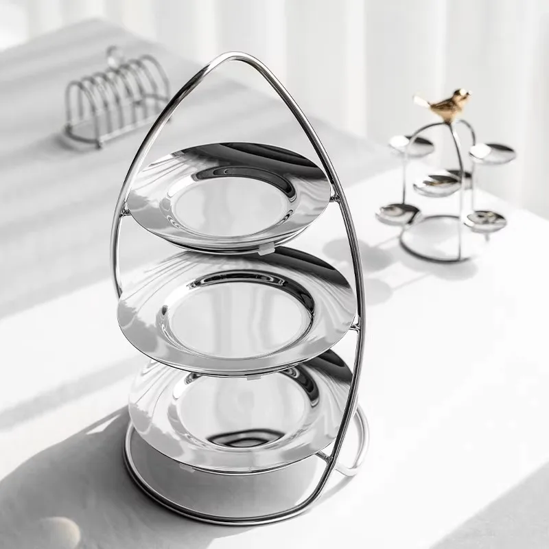 Light luxury Stainless Steel Design Three layers Heart Shape Snacks Tray Home use Living Room Snacks Display Tray Dessert Stand