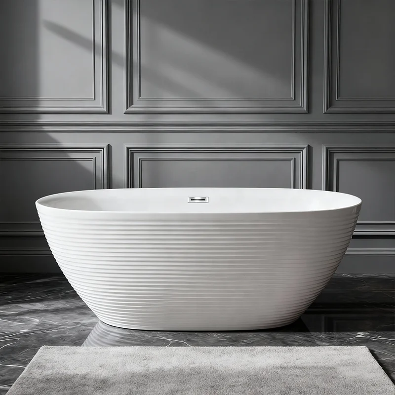 Modern Acrylic Oval Freestanding Bathtub, Luxury Soaking Tub for Home and Hotel Bathroom, Elegant Floor Standing Bath Tub