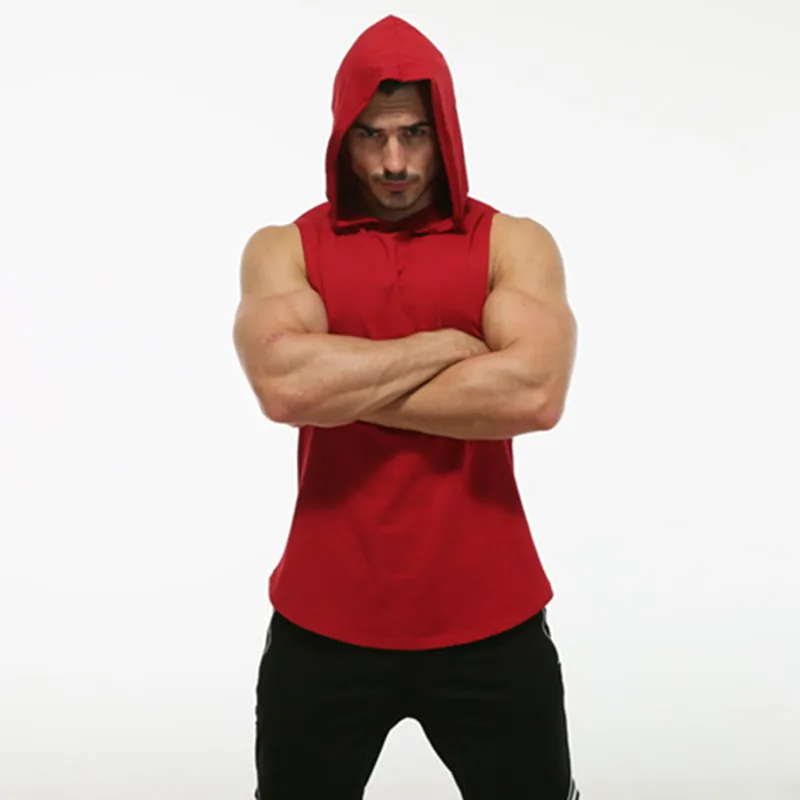 MRMT 2024 Brand New Men's t shirt  t-shirt for male Tops tshirt Men's Fitness Hooded Vest Elastic Hooded Sleeveless Curved Hem