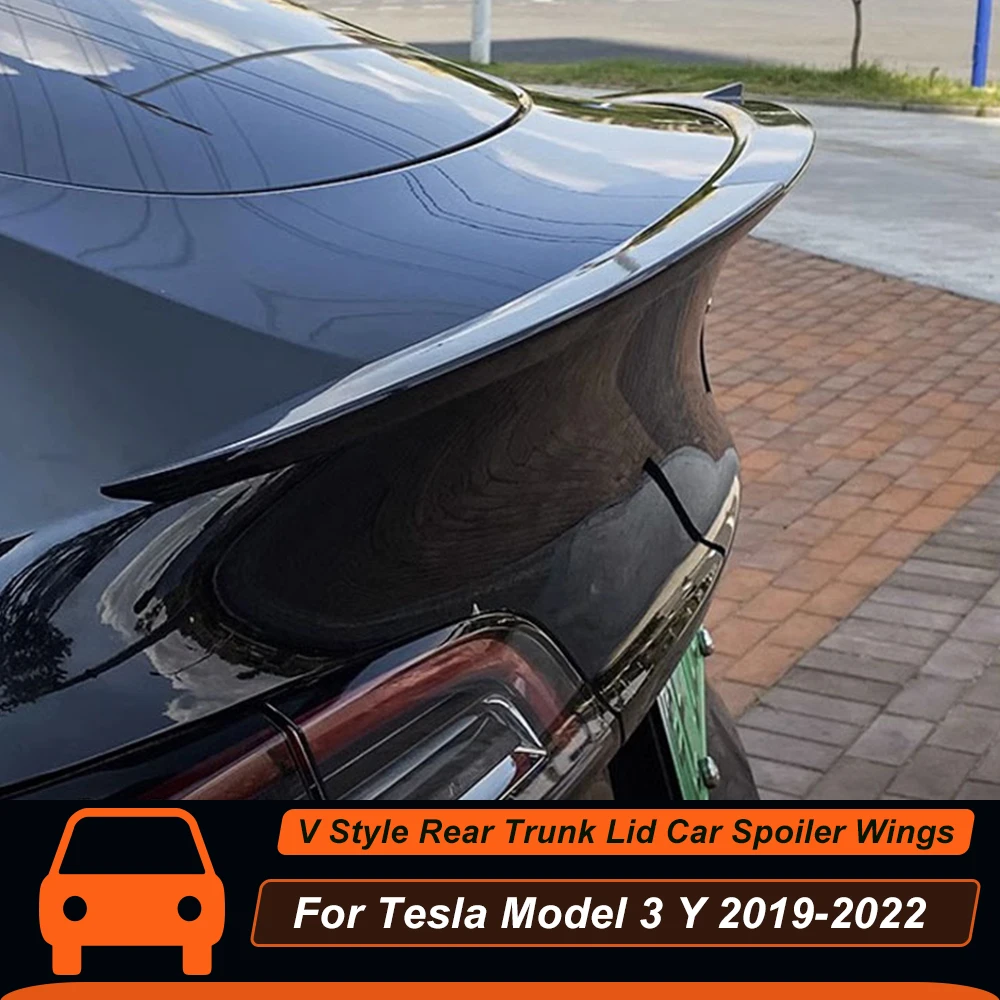 

For Tesla Model Y Model 3 V Style Sport Rear Tail Wing Trunk Spoiler Exterior Decoration Modified Body Kit Matt Carbon 2019-2022