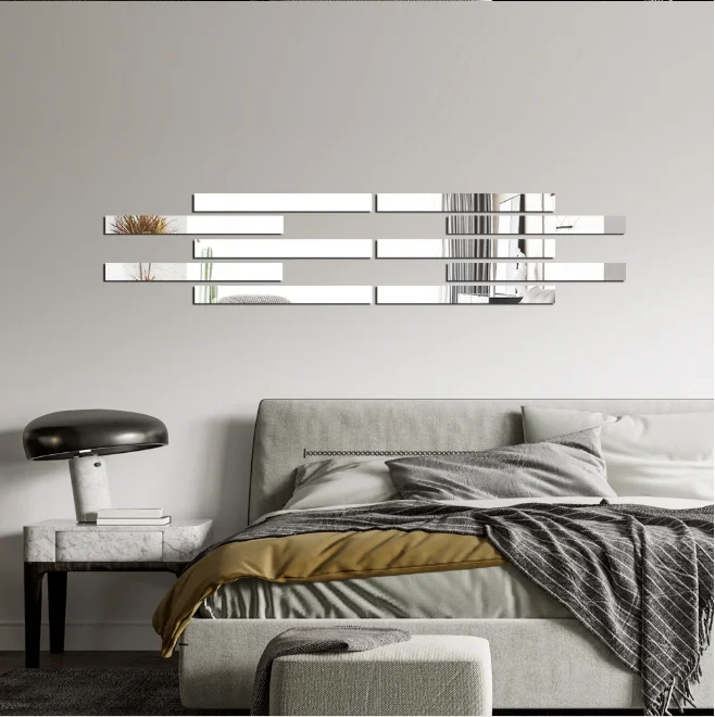 10pcs 30cm Self-Adhesive Silvery Acrylic Mirror Wall Stickers DIY，for Decoration of Living Room, Bedroom Ceiling Skirting Board