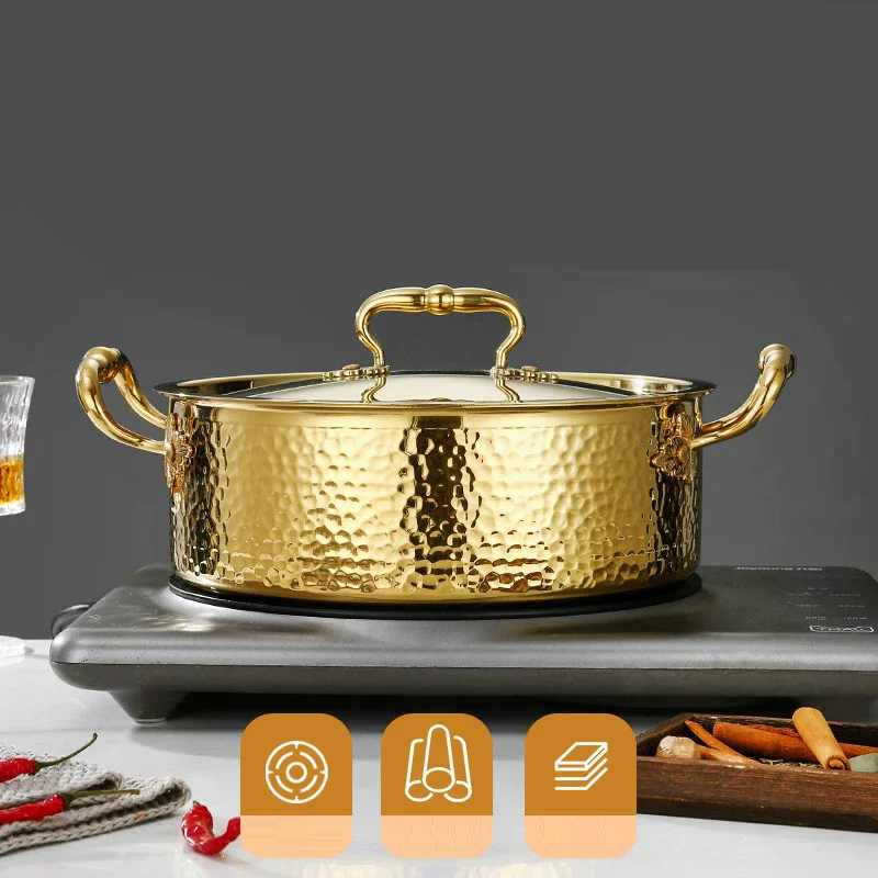 Manual Hammer Printing Pot 3-Layer Steel Clear Soup Pot 304 Stainless Steel Thick Hot Pot