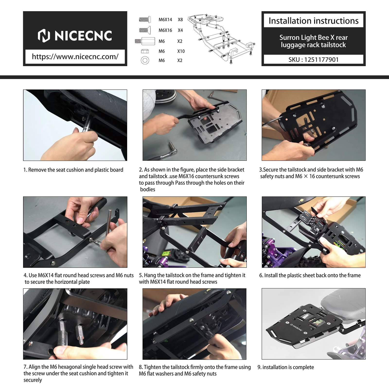 NICECNC For Surron Light Bee X Rear Luggage Rack Cargo Bracket For Sur-Ron Light Bee S L1E Segway X160 X260 Electric Dirt Bike - Image 5