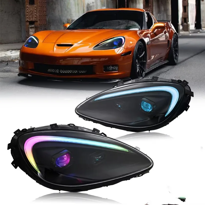 Suitable for Chevrolet 2005-2014 Corvette Headlight Assembly C6 Modified LED Lens Daytime Running Lights Turn Signals