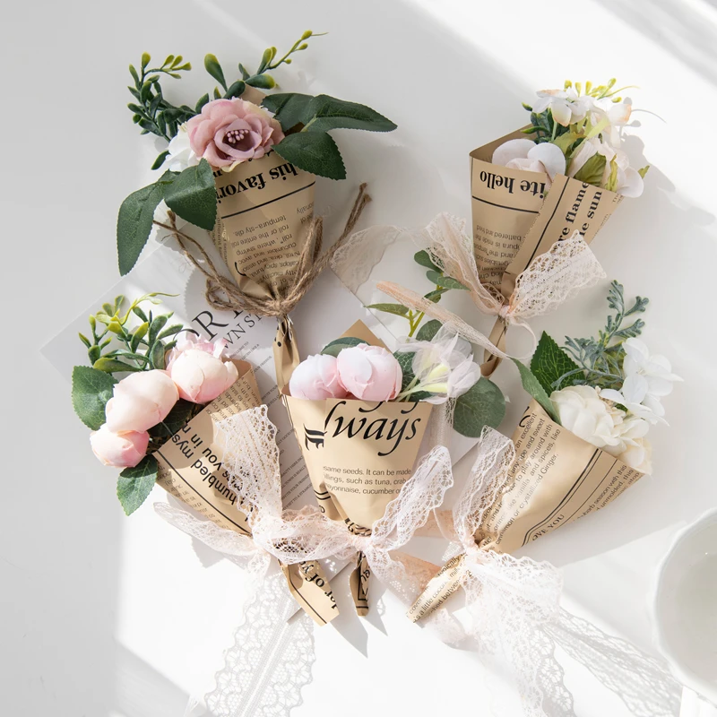 Artificial Flowers Scrapbooking Wedding Bride Holding Decorations for Home Pompon Handwork Corsage Creative Valentine's Day set