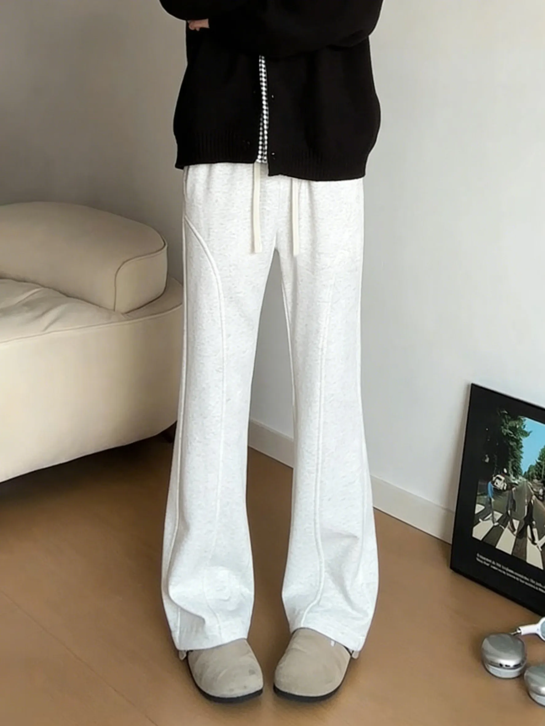 Men's Winter Fce Lined Casual Pants Straight Leg Drapey ey American Sle Knife  Side Cut Sports Leisure Trousers