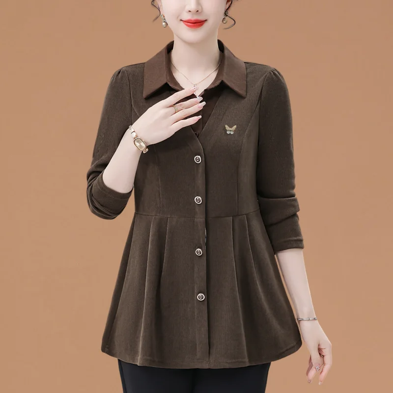 Faionable casual longo sve base camada dr feminino primavera outono novo sle a linha saia gola único botão fechamento