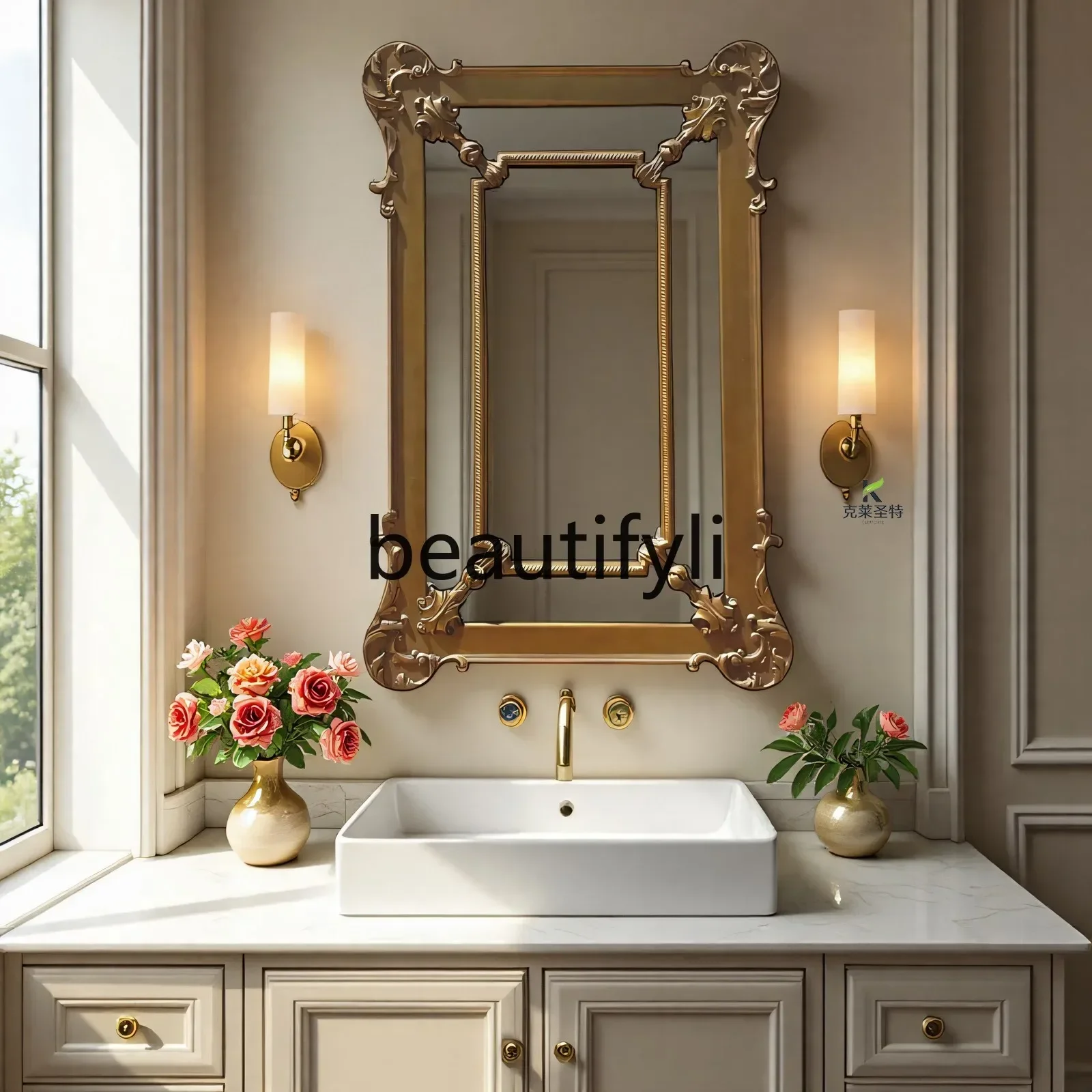 

a26 French wall-mounted decorative mirror American retro, European-style bathroom wall-mounted washstand bathroom mirror
