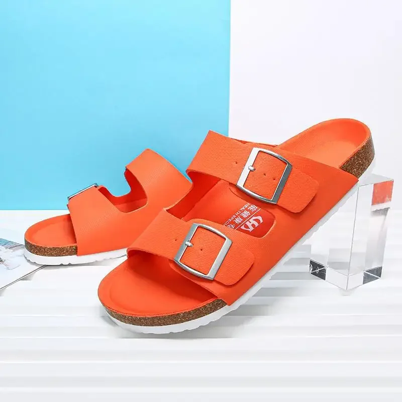 High fashion Green Unisex Summer Cork Slippers Slip On Breathable Casual Beach Sandals Lightweight Cork Slippers Size 35-46