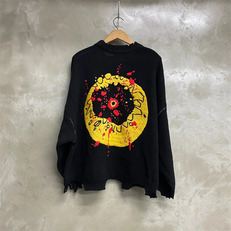 New high-quality Saint CPFM 24ss smiley face breaking sweater with loose and casual fit knitted sweater men