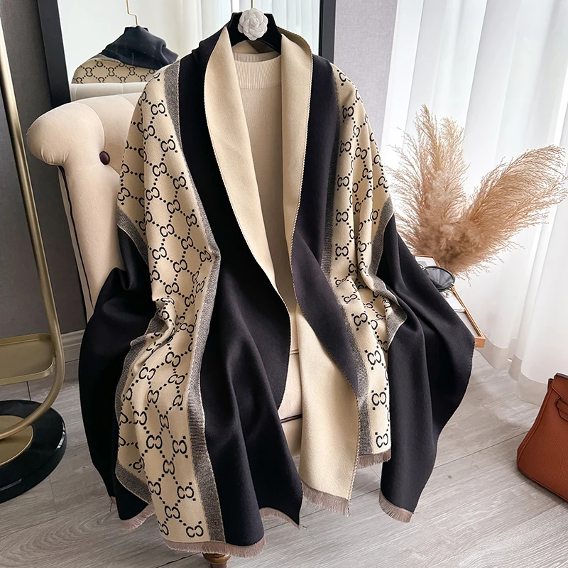 2024 new winter women\'s scarf luxury Double-sided sided cashmere feel scarf High-end warm scarf shawl outdoor warm