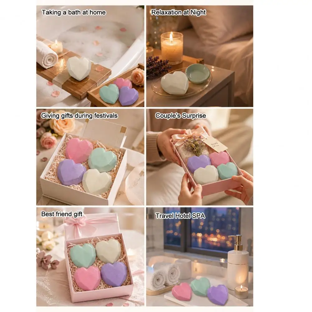 Natural Plants Bath Bombs 80g Love Heart Bath Bombs Set Eucalyptus Green Tea Lavender Rose Scented Essential Oil Fizzies