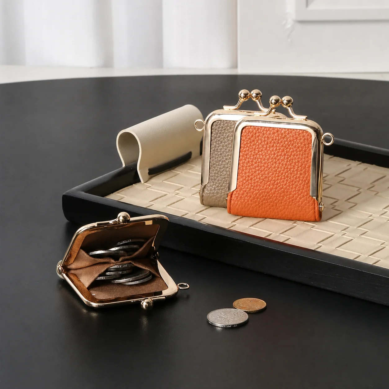 Mini PU Leather Kiss-lock Small Storage Bag for Women Ladies Jewelry Earrings Ring Coin Purse Portable Wallet for Coin Pouch