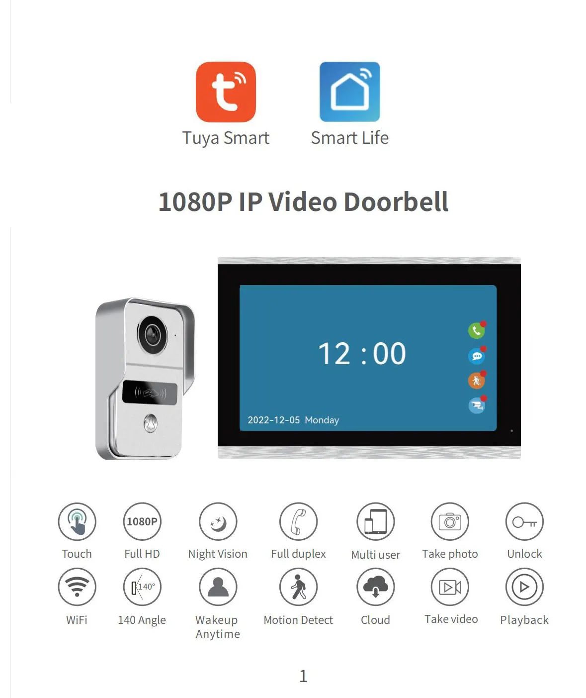 WIFI 1080P Digital IP Doorbell Video Intercom System Set with POE 10inch Touch Screen IC Card Unlock