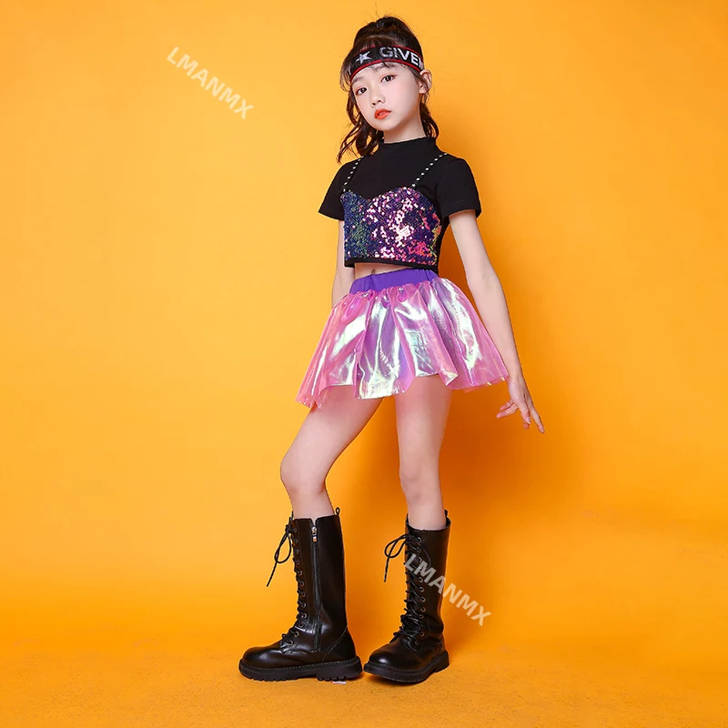 New children's performance costume, jazz dance, hip-hop, street dance costume, sequined model, runway show, exposed navel trend