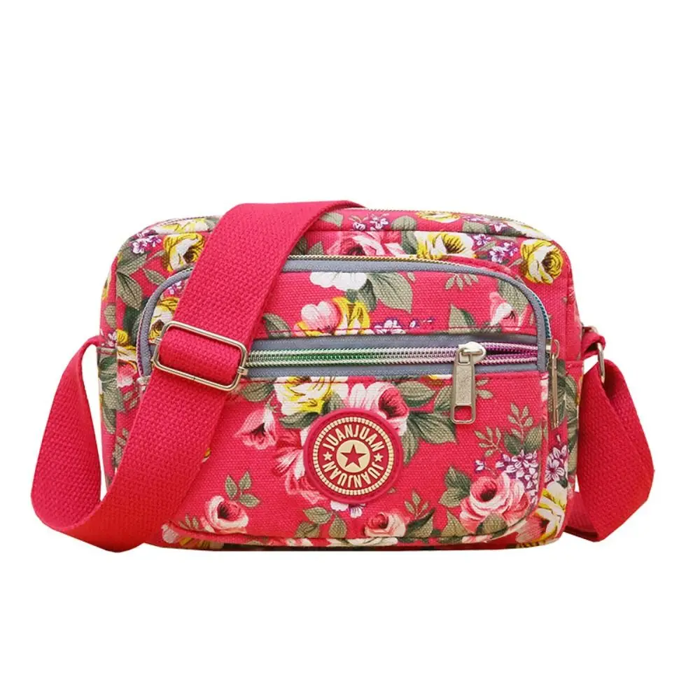 Casual Backpack Messenger Nylon Canvas Cloth Bag Shoulder Multi Layered Floral Print Mother Handbag Women\'s Crossbody Bag