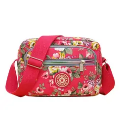 Casual Backpack Messenger Nylon Canvas Cloth Bag Shoulder Multi Layered Floral Print Mother Handbag Women's Crossbody Bag