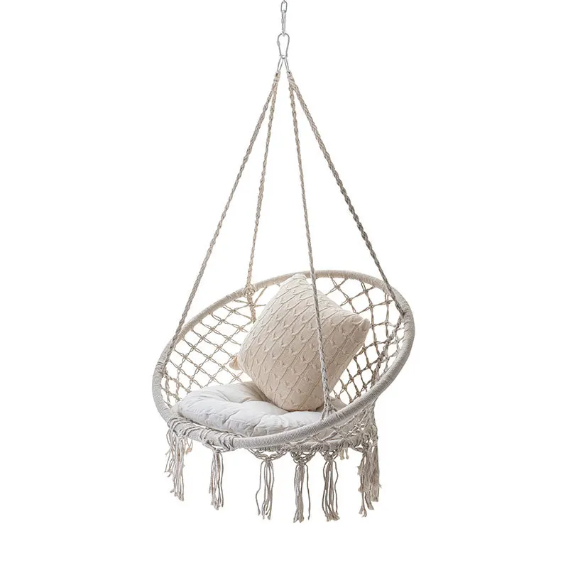 Large Capacity Double Hanging Swing Chair Bohemian Macrame Rope Hammock Chair With Pillow Indoor Outdoor Balcony Yard Furniture