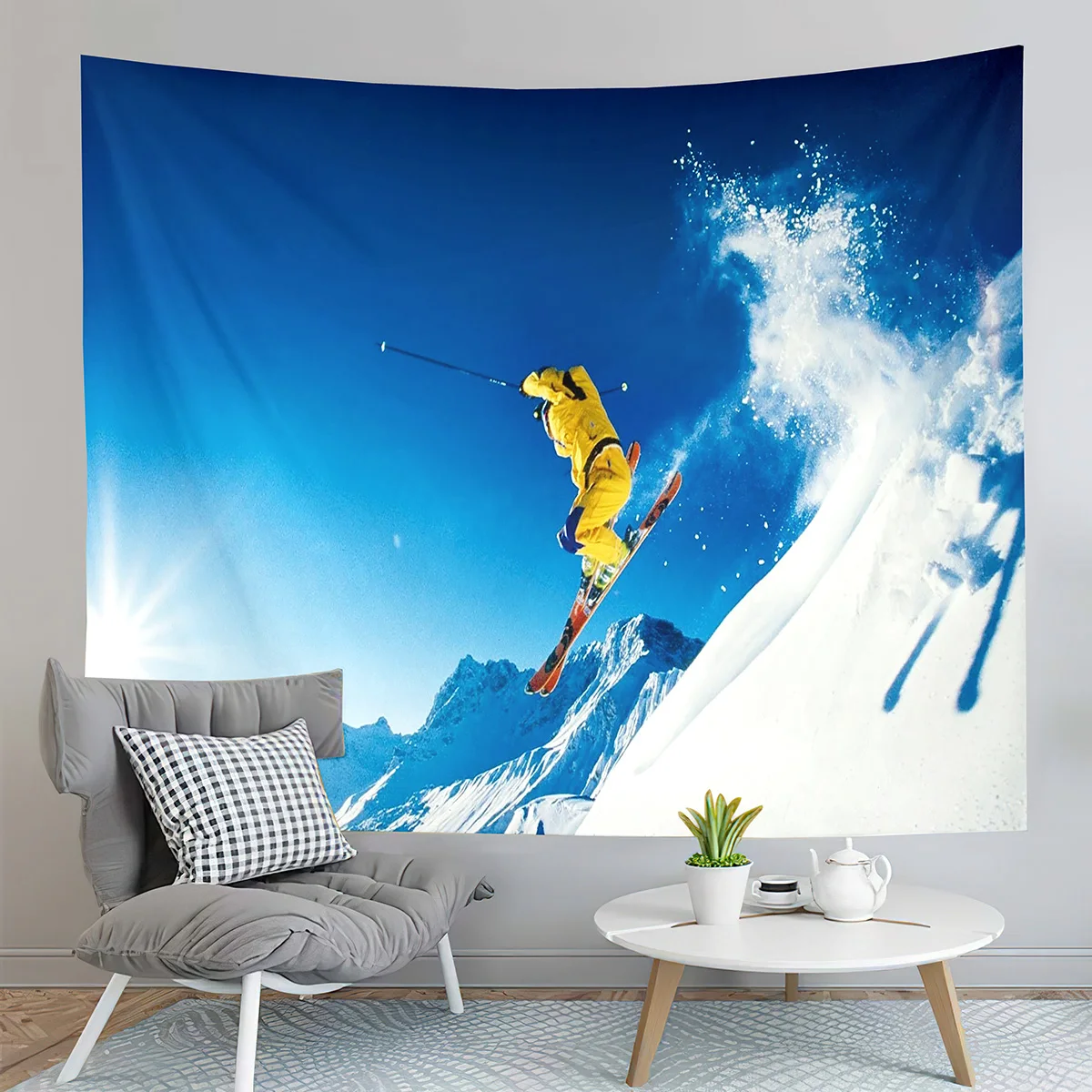 Winter Ski Tapestry Extreme Sports Hobby Tapestry Skiing Downhill Tapestry Home Living Room Bedroom Dorm Decor Background Cloth