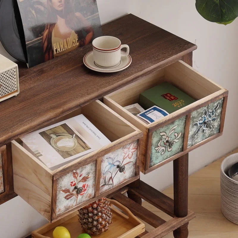 American solid wood flower stand porch simple balcony painted shelf retro living room foyer locker strip against the wall