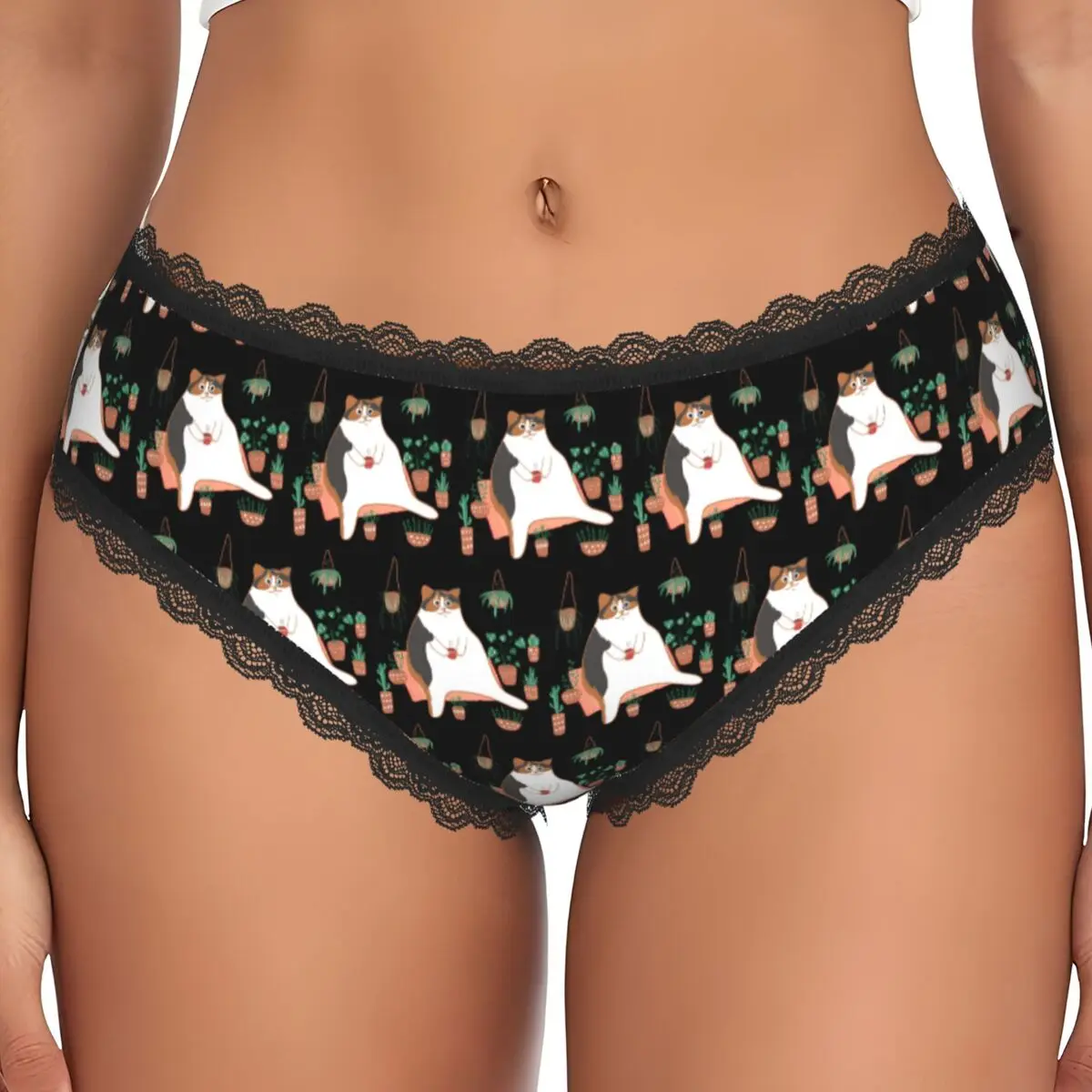 Custom Calico Cat With Pot Plants Cat For Mom Panties Briefs Women's Comfort Briefs Underwear Breathable Female Underpants