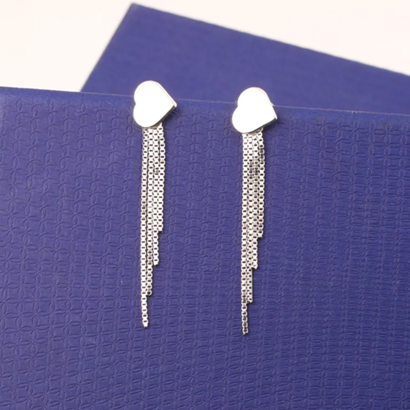 Boucles d'Oreilles en Argent Sterling et Clip pour Femme, Bijoux en Forme de Cœur, Long, à la Mode, Populaire, Cadeau pour Couple, Nouvelle Collection