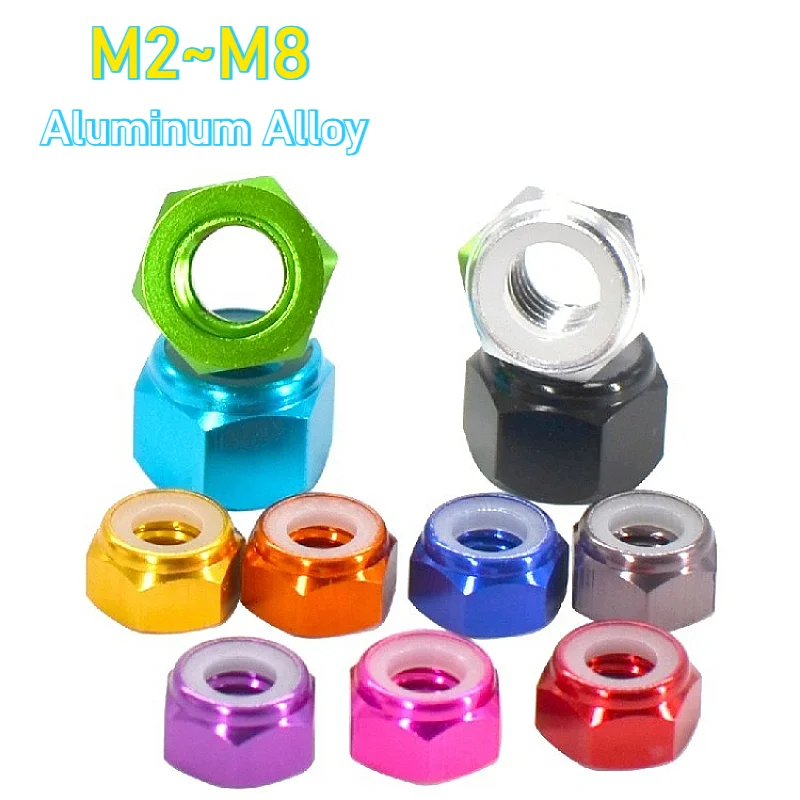 M2 M2.5 M3 M4 M5 M6 M8 Colorful Anodized Aluminum Alloy Hex Hexagon Lock Nut Nylon Insert Locking Nuts Self locking Nuts
