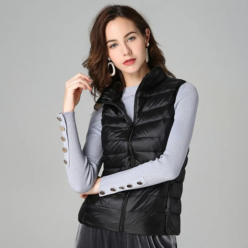 Women's Slim Fit Down Vest Winter Coat Female with Stand Collar Zipper Pocket Elegant Women Winter Woman Parkas Outerwear