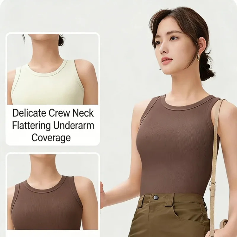 1 Pack Women's Crew Neck Ribbed Tank Top Stretchy Slim Fit Sleeveless Camisole