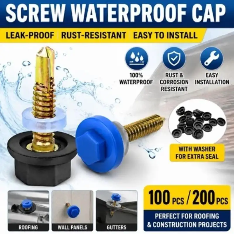 Hex Drilling Screw Cap 100/200Pcs UV Resistant Protective Caps Fits 5.2mm Self-Drilling Tail Screws Outdoor Installation