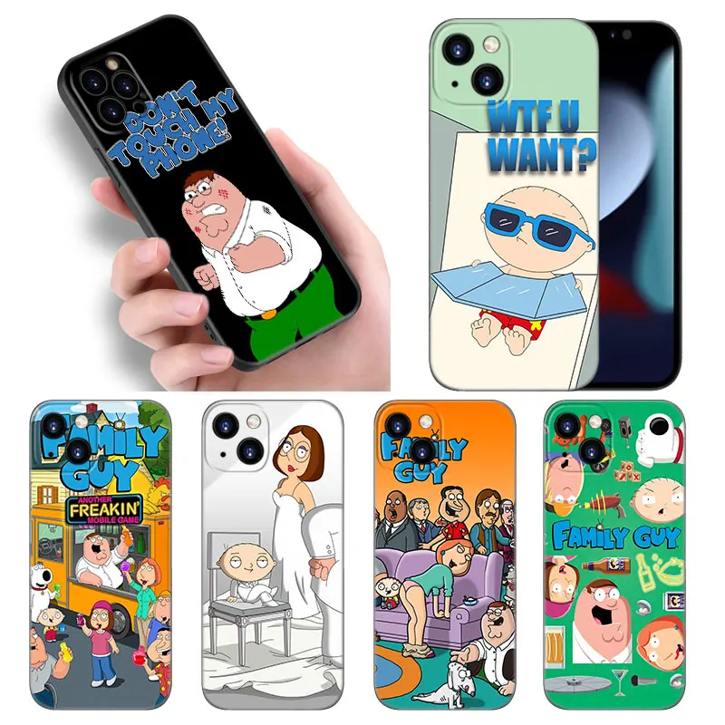 F-family Guys Anime Phone Case For Apple iPhone 12 13 Mini 11 14 15 Pro Max 7 8 Plus X XR XS SE 2020 2022 Black Silicone Case