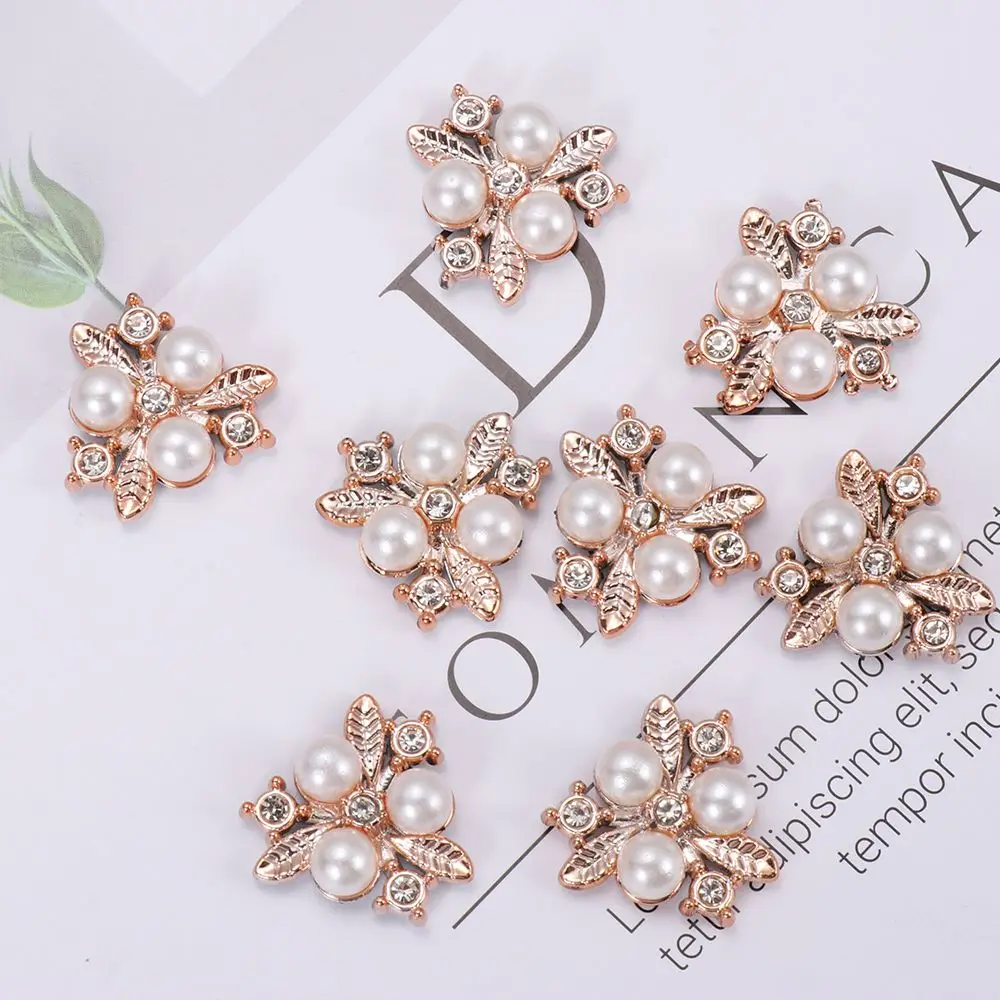 10PCS DIY Craft Flower-shaped Crystal Pearl Button Pearl Hairpins Rhinestone Buttons Headwear Clip