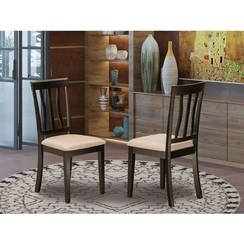 Furniture Antique Dining Faux Leather Upholstered Wooden Chairs, Set of 2, Cappuccino