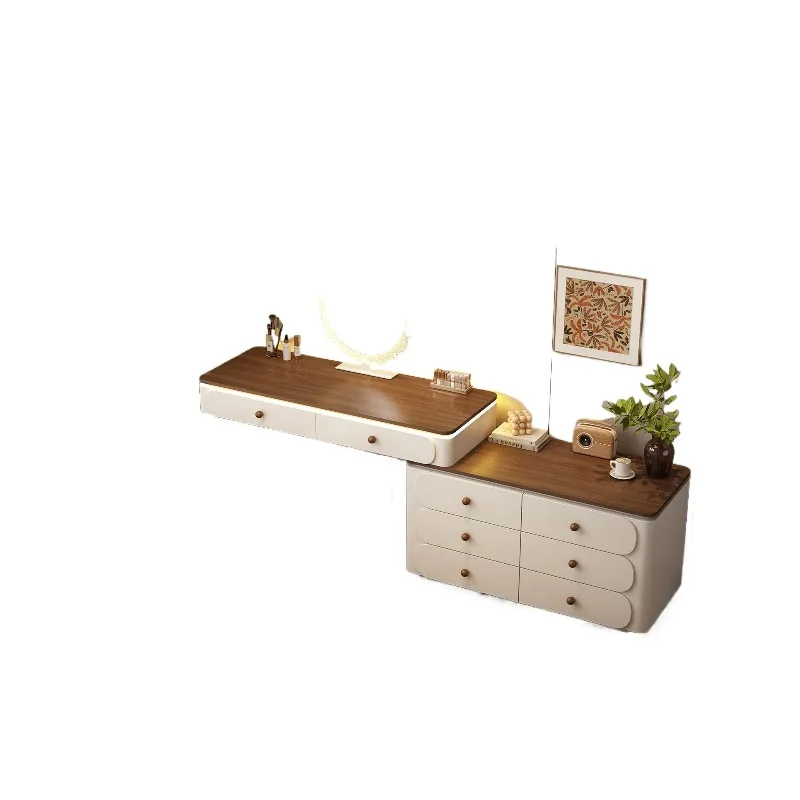 enlarged and widened dresser, chest, integrated solid wood bedroom, simple modern medieval cream style makeup table