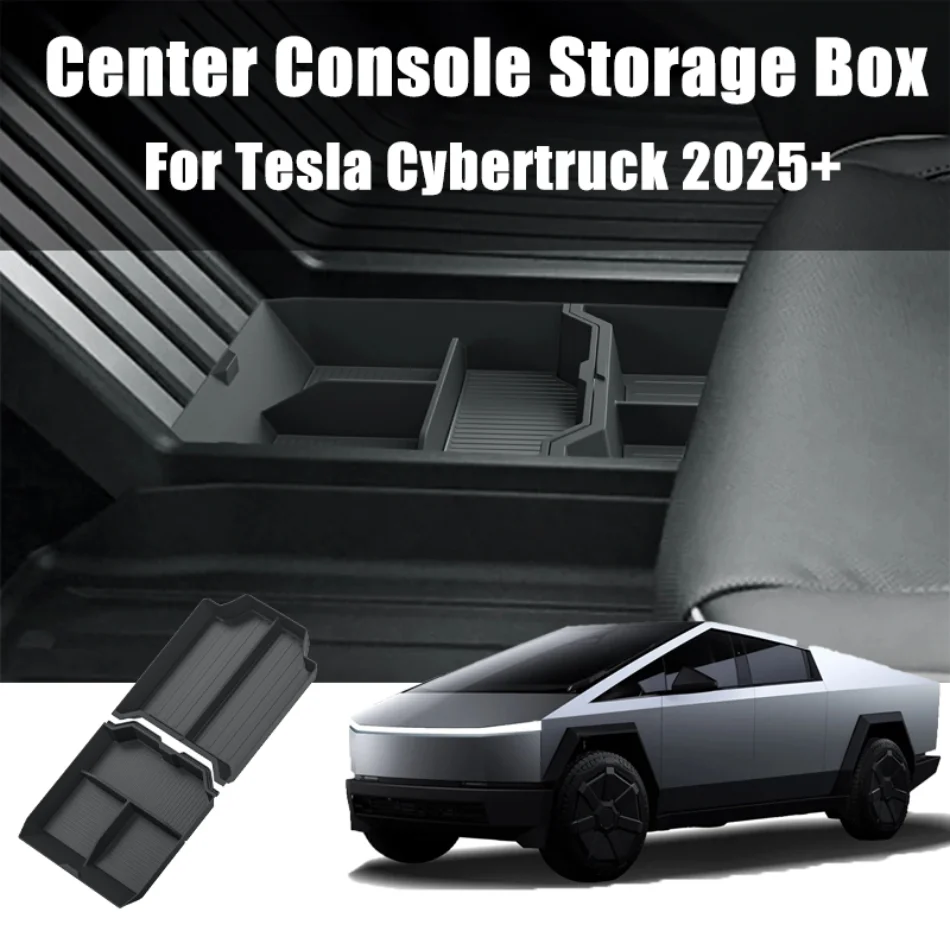 

Center Console Storage Box For Tesla Cybertruck 2025+ ABS Storage Tray Box with Non-slip Silicone Pad Interior Accessories