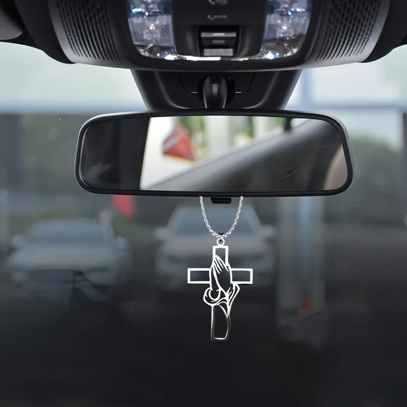 Car Interior Accessories Hollow Prayer Hand Cross Pendant Rearview Mirror or Window Display