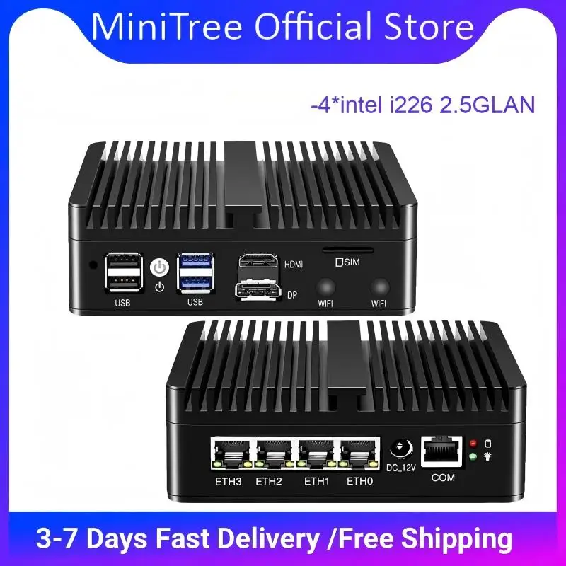 Fanless Industrial Mini PC N5105 Quad Core HDMI VGA 4xI226 2.5G Network Home Office Mini Firewall Router 16G DDR4 512GB SSD 4G