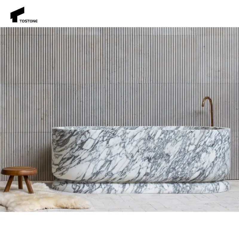 Luxury Stone Baths,Tostone Arabescato White Marble Oval   Standing Natural Stone Bathtub For Home Villa Luxury Bathtub Washr