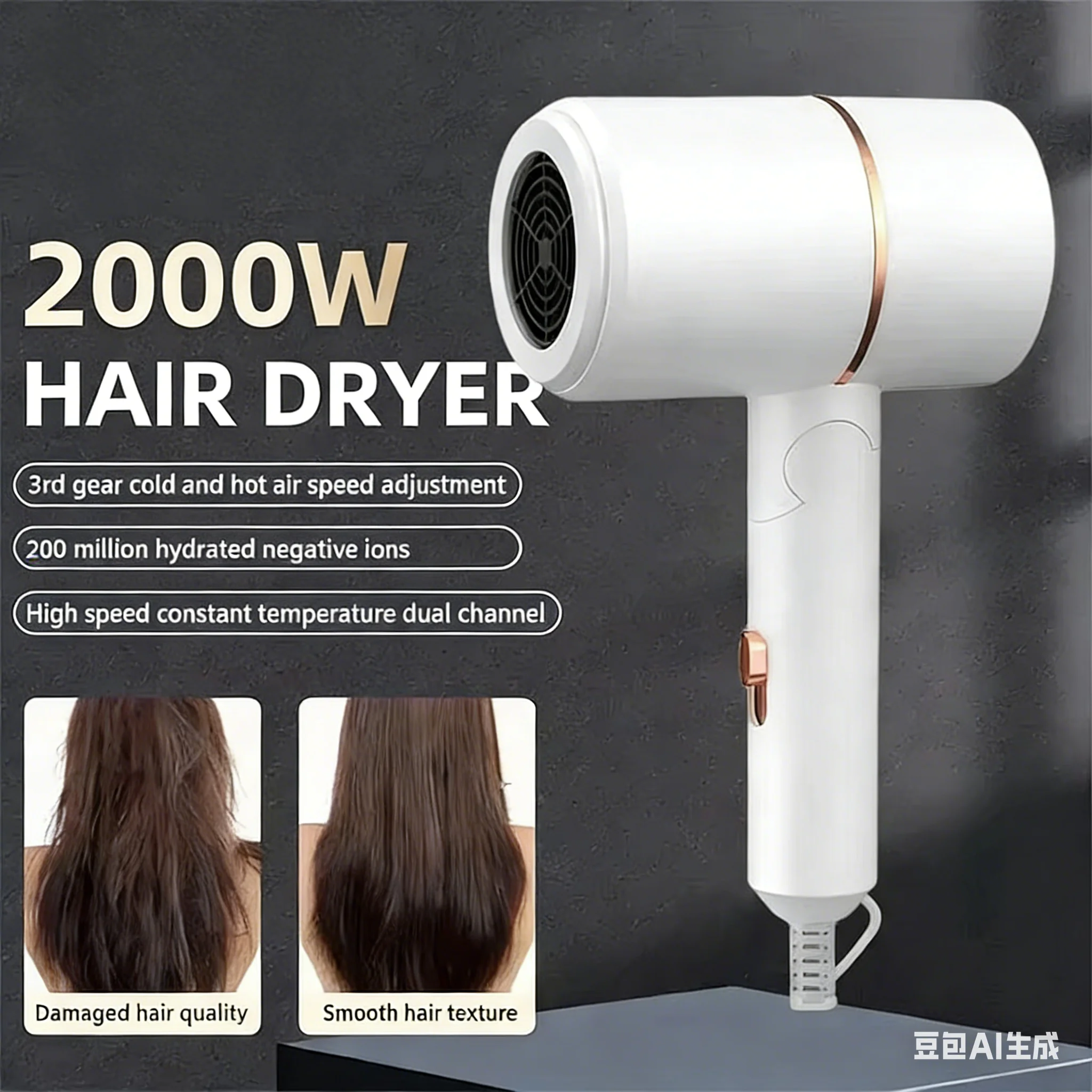 Sèche-cheveux pliable haute puissance à ions négatifs, sèche-cheveux thermostatique domestique, portable, silencieux, brosse sèche-cheveux 2025