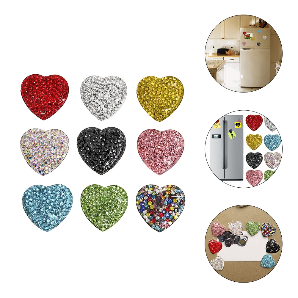 

9pcs Heart Shape Rhinestone Fridge Magnets Decorative Kitchen Whiteboard Magnet Creative Decoration for Home