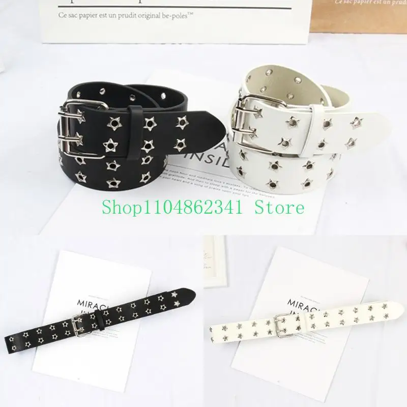 5ASDレディースフェイクレザーベルト1.5 "幅のダブルグロメットウエストベルトと合金バックル