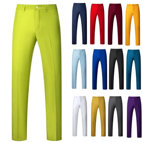 Pantalones de traje de alta calidad para hombre, pantalones de vestir ajustados de Color sólido, oficina y negocios, talla grande 38, 40, 16 colores