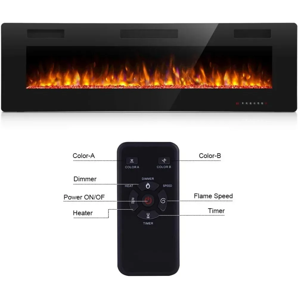 60 Inch Electric Fireplace in-Wall Recessed and Wall Mounted, Fireplace Heater and Linear Fireplace , Timer, 750/1500W