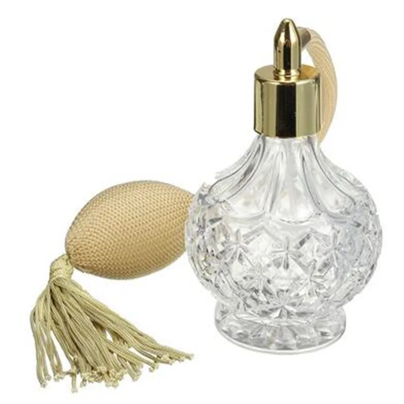 Frasco De Perfume Vazio 80ml Clear Crystal Vintage Ouro Longo Borlas De Pulverização De Luxo Parfume Atomizador Bomba Garrafas De Vidro Recarregáveis