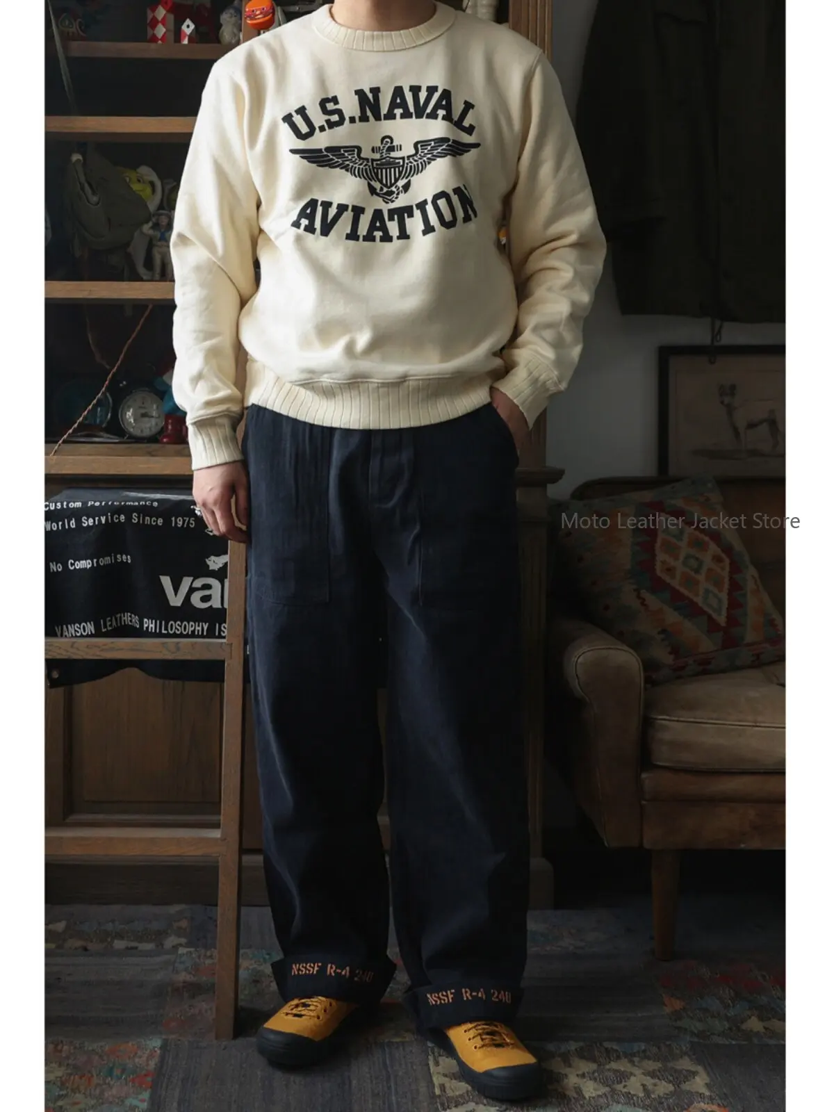 

Secondorder FW23 Navy Work Pants Vintage Heavyweight Washed Herringbone Work Trousers