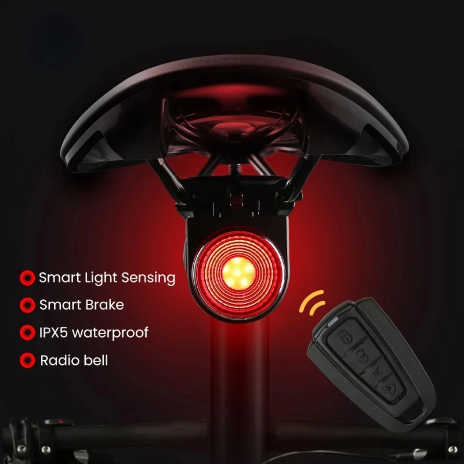 A8 Auto Brake Taillight Anti-theft Alarm Lock Remote Smart Sense Bicycle Rear Light Wireless Bell Bike Lamp Waterproof Mens bike